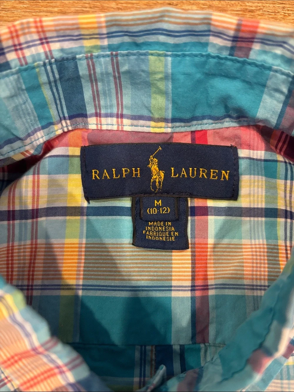Ralph Lauren Short-Sleeve Teal & Multi Plaid Button Down Shirt Boys M (10-12)